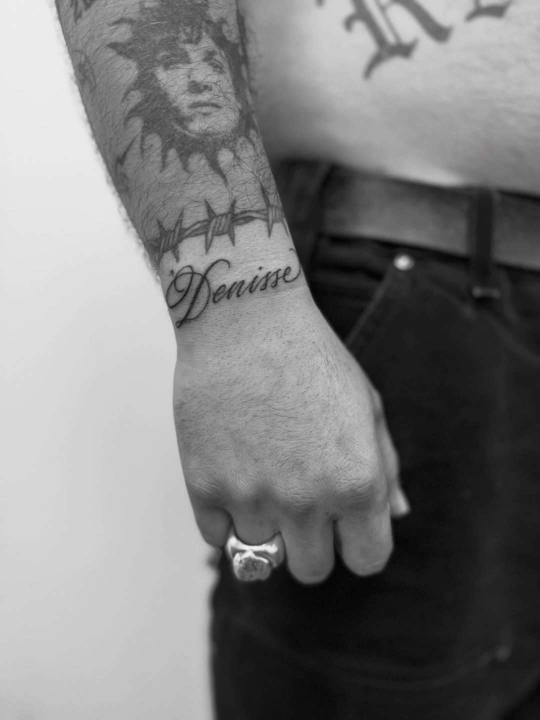 Tattoo by @tiannaos — lettering_script, black_and_grey
