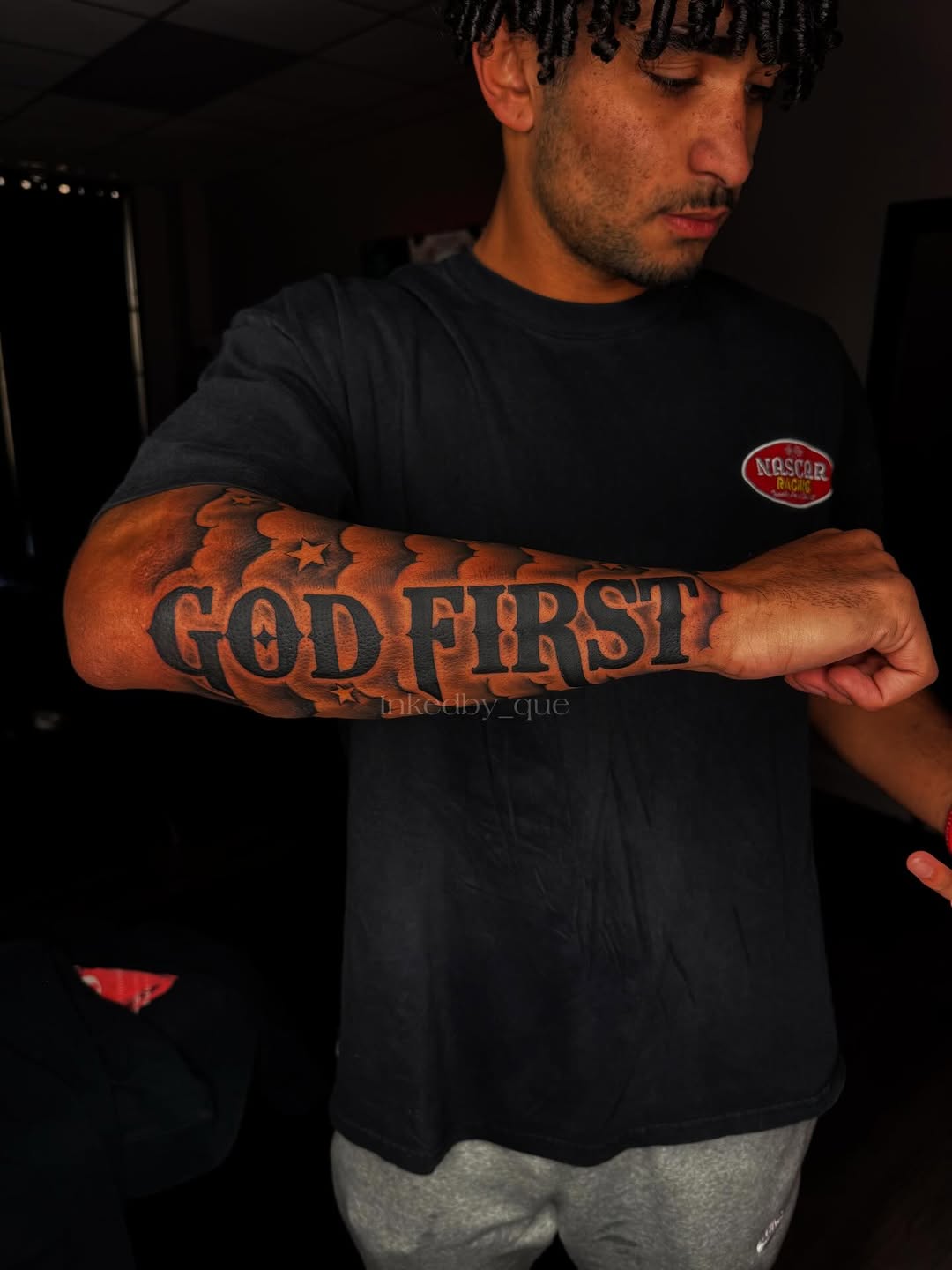 Tattoo by @inkedby_que — lettering_script
