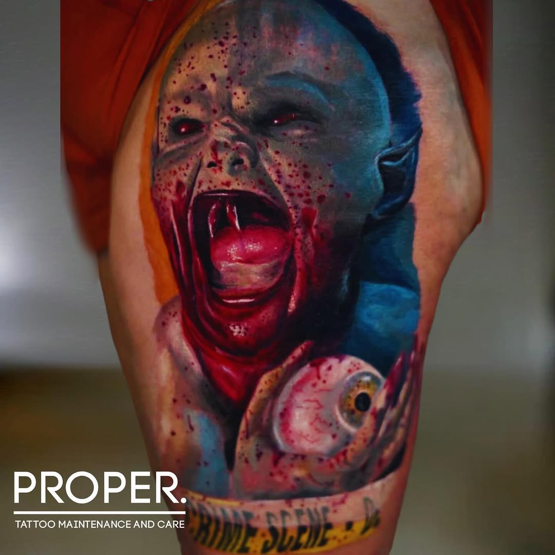 Tattoo by @slydavis_tattoos — dark_realism, trash_polka
