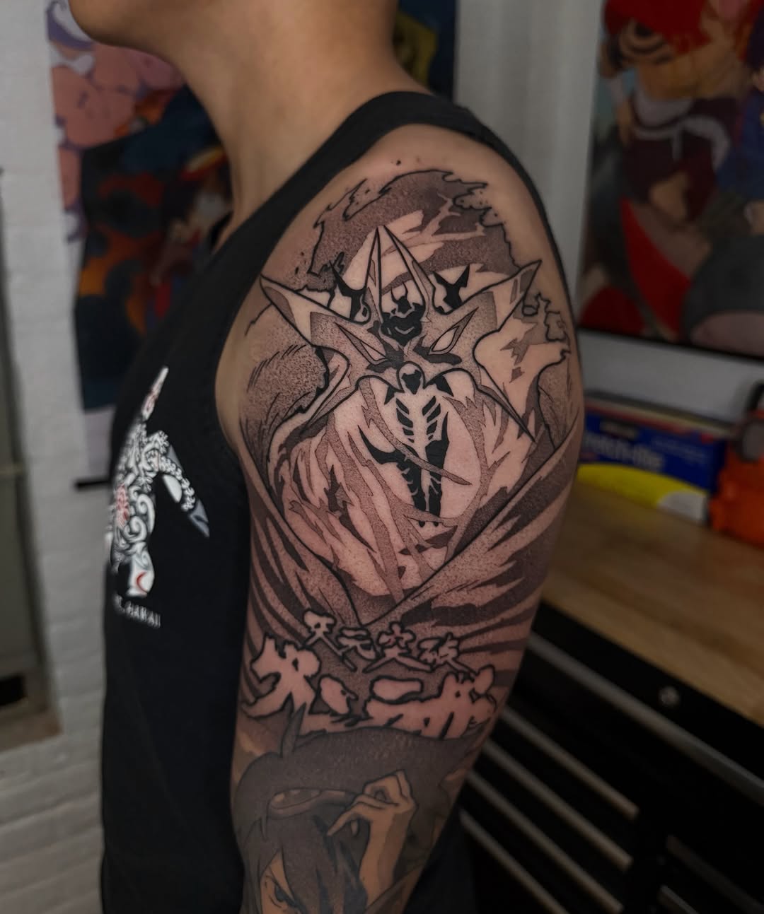 Tattoo by @z__tattoos — anime, black_and_grey