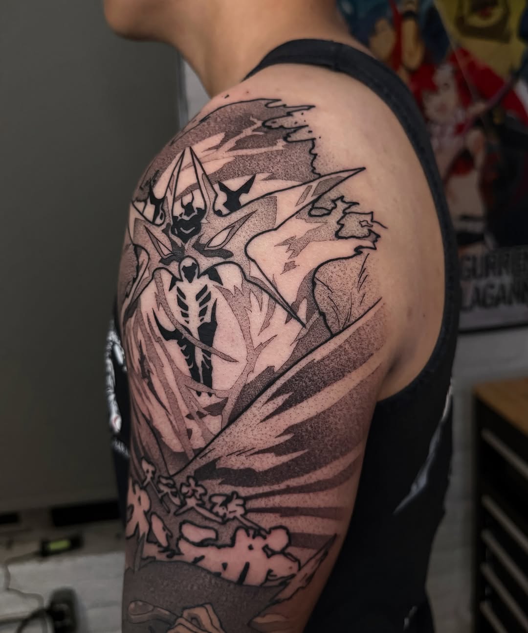 Tattoo by @z__tattoos — anime, dotwork