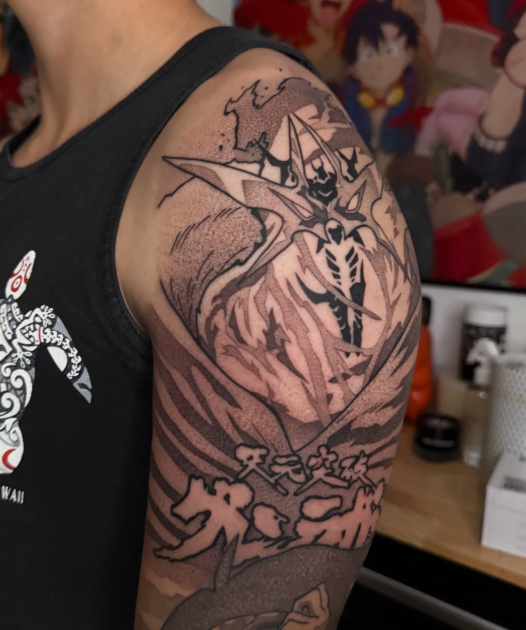 Tattoo by @z__tattoos — anime, black_and_grey