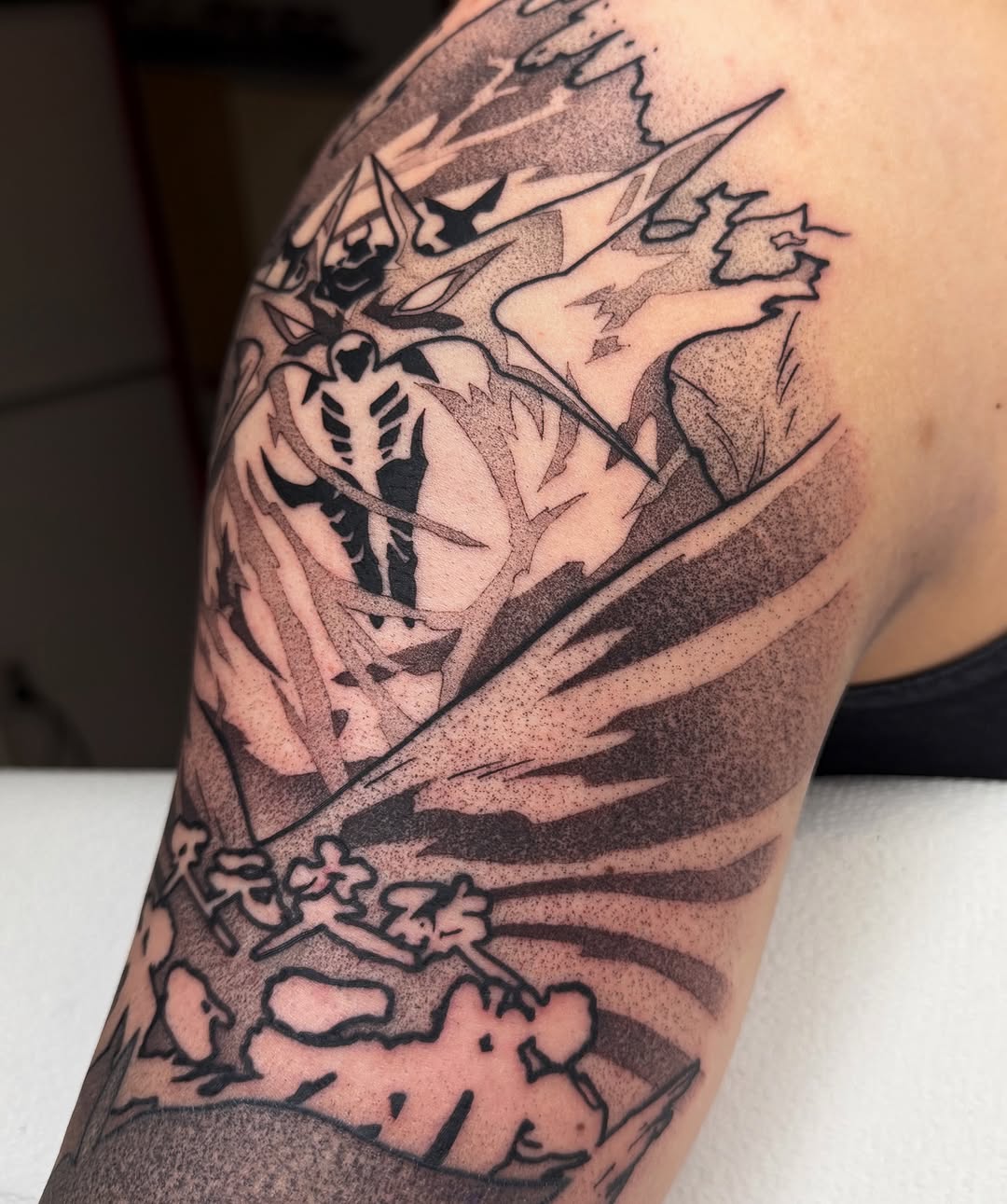 Tattoo by @z__tattoos — anime, dotwork
