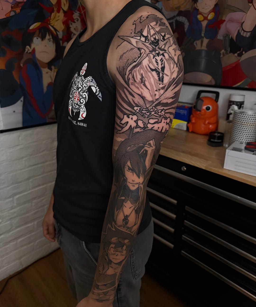 Tattoo by @z__tattoos — anime, black_and_grey