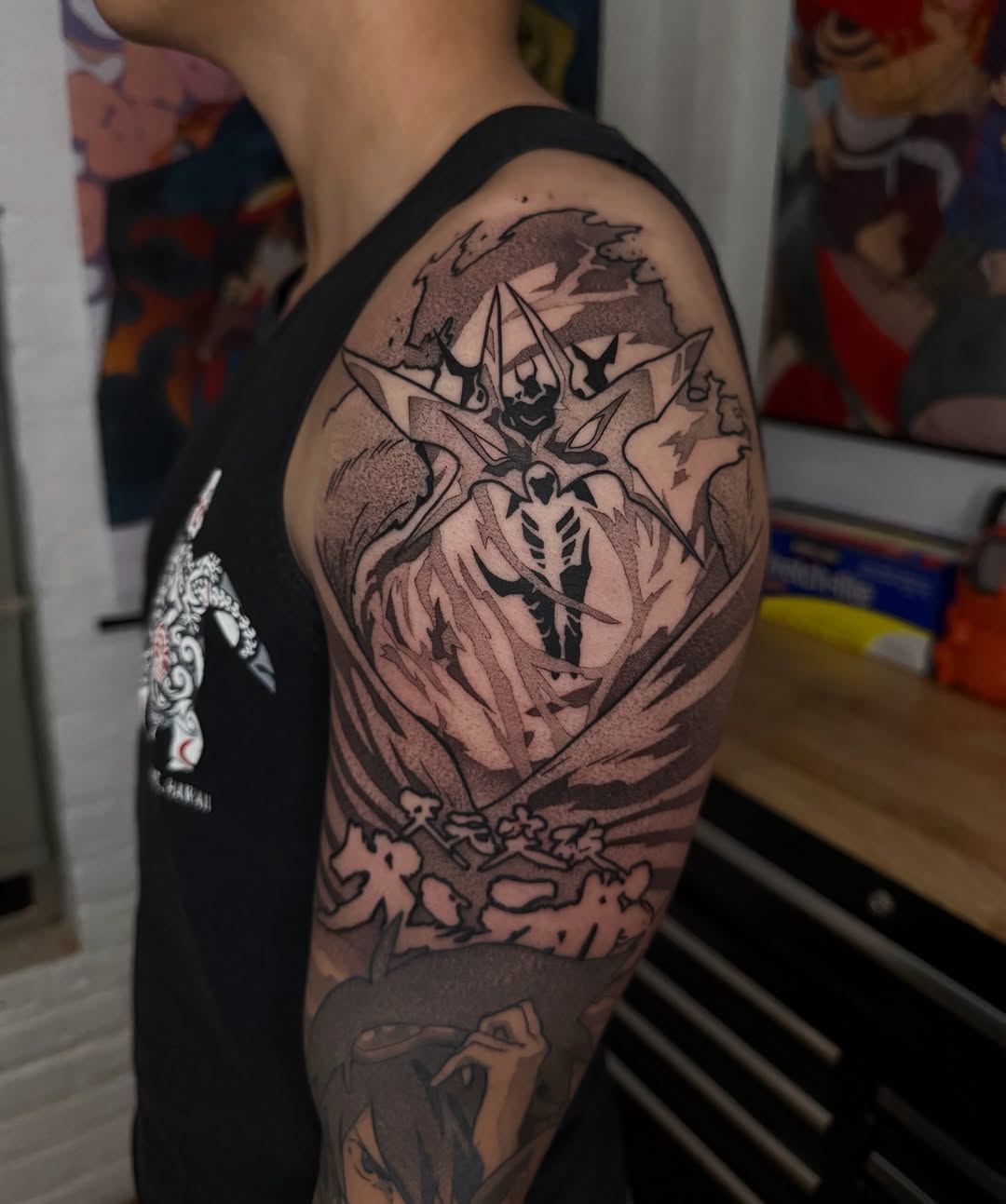 Tattoo by @z__tattoos — anime, black_and_grey