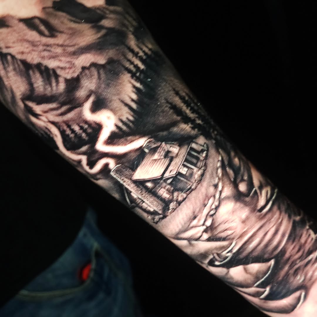 Tattoo by @fromthefiretattoo605 — realism, black_and_grey
