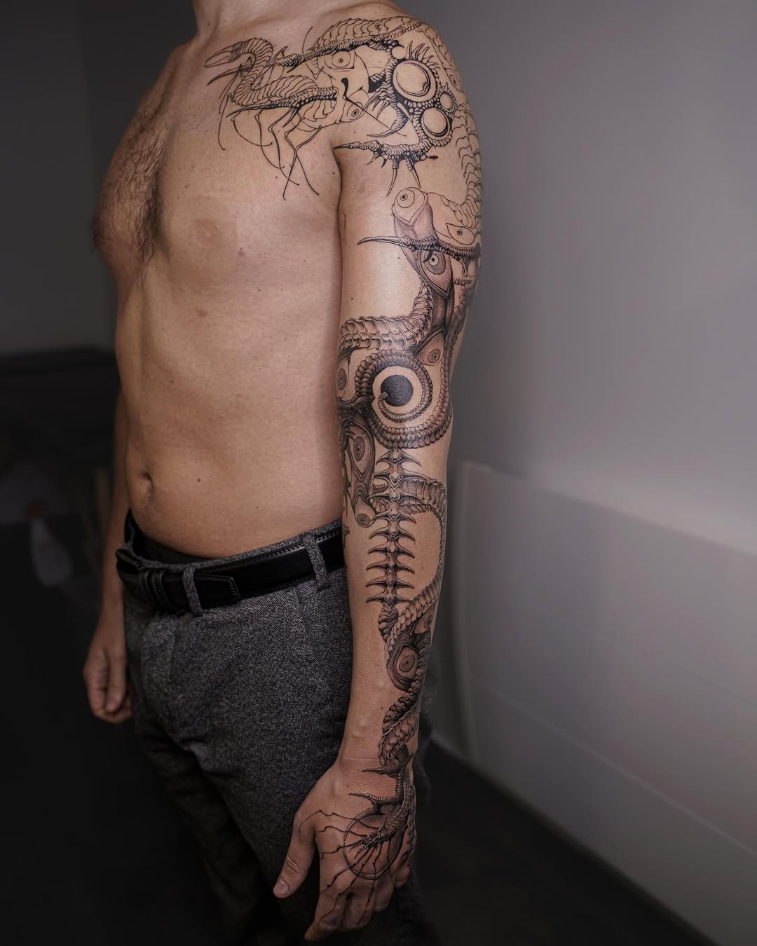 Tattoo by @nowthisyujhi — black_and_grey, illustrative
