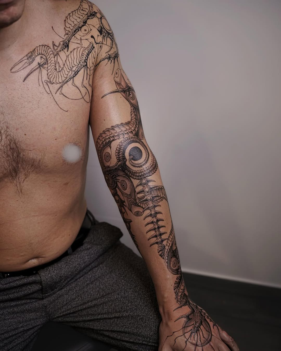 Tattoo by @nowthisyujhi — black_and_grey, illustrative