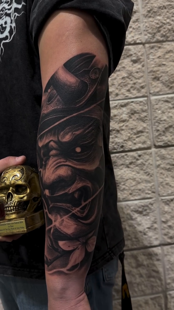 Tattoo by @dark_shadows_tattoo — dark_realism, black_and_grey