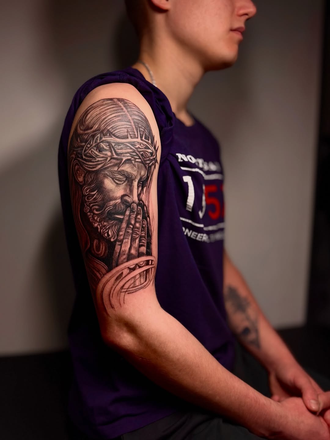 Tattoo by @monk_tattooart — realism, black_and_grey