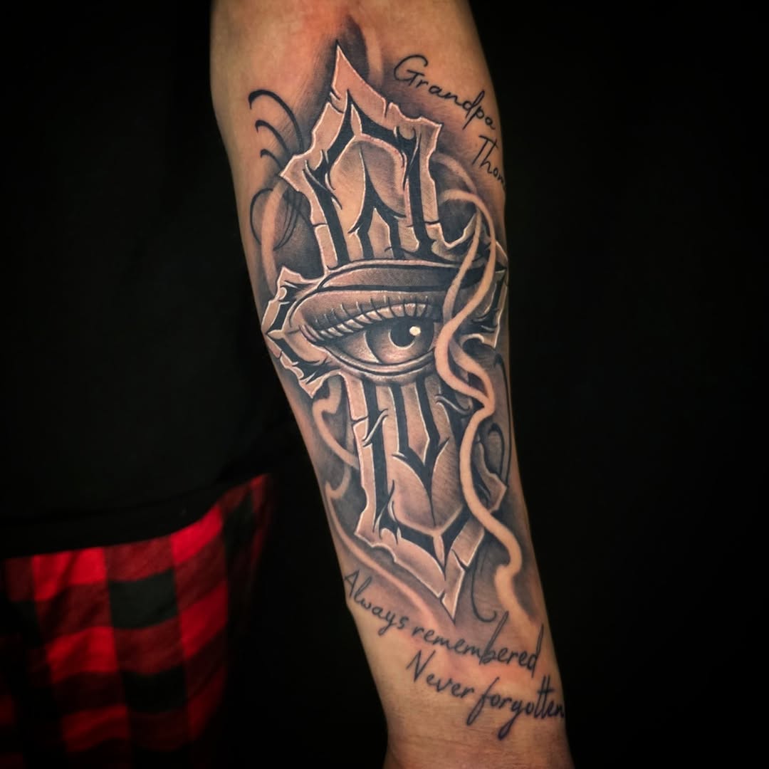 Tattoo by @junkyardyouth — chicano, lettering_script