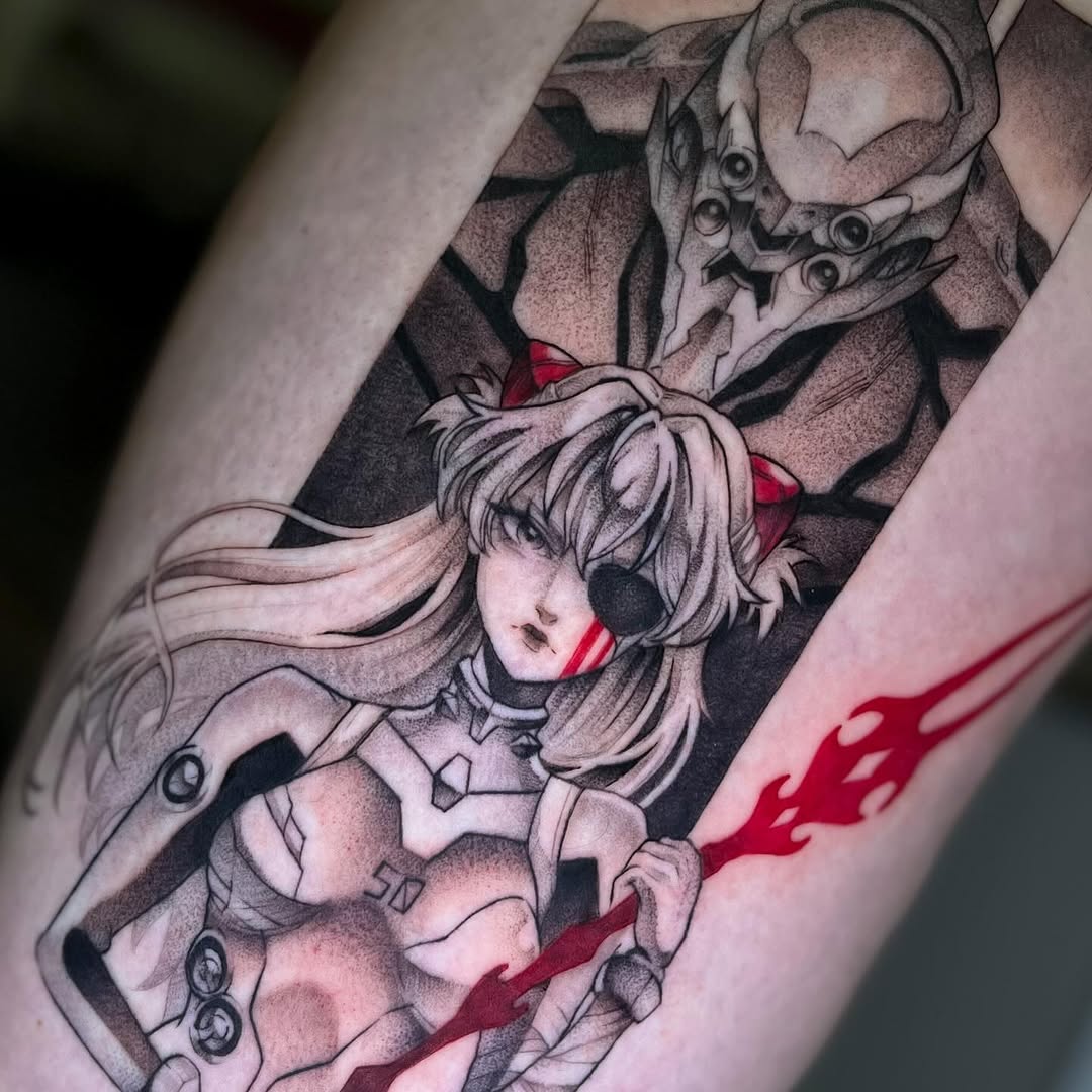 Tattoo by @celynity — anime, black_and_grey