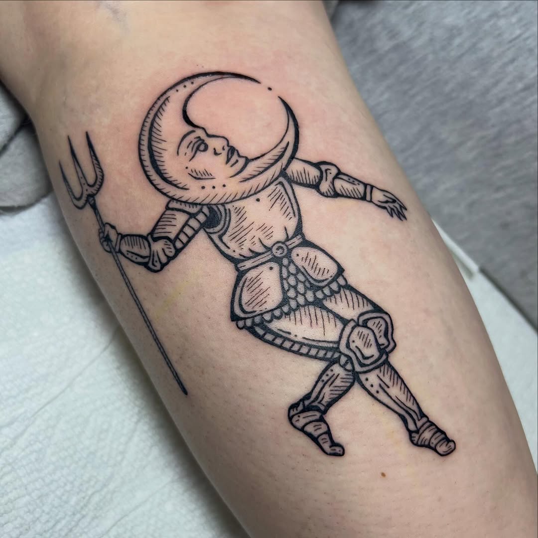 Tattoo by @clotato.chips — illustrative, blackwork
