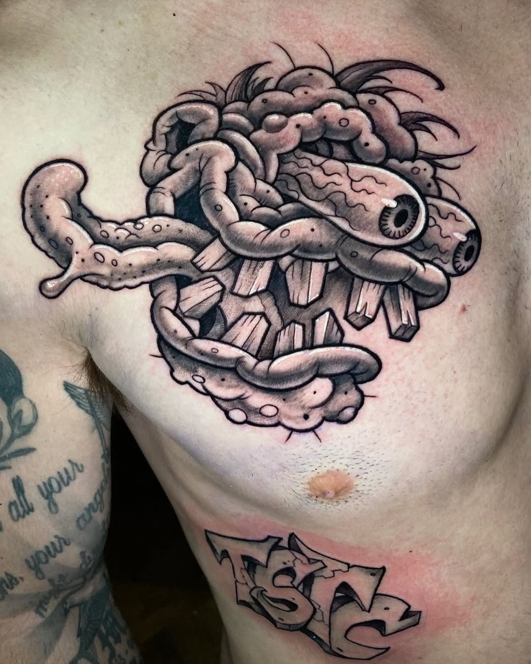 Tattoo by @jwheelwrighttattoos — new_school, black_and_grey