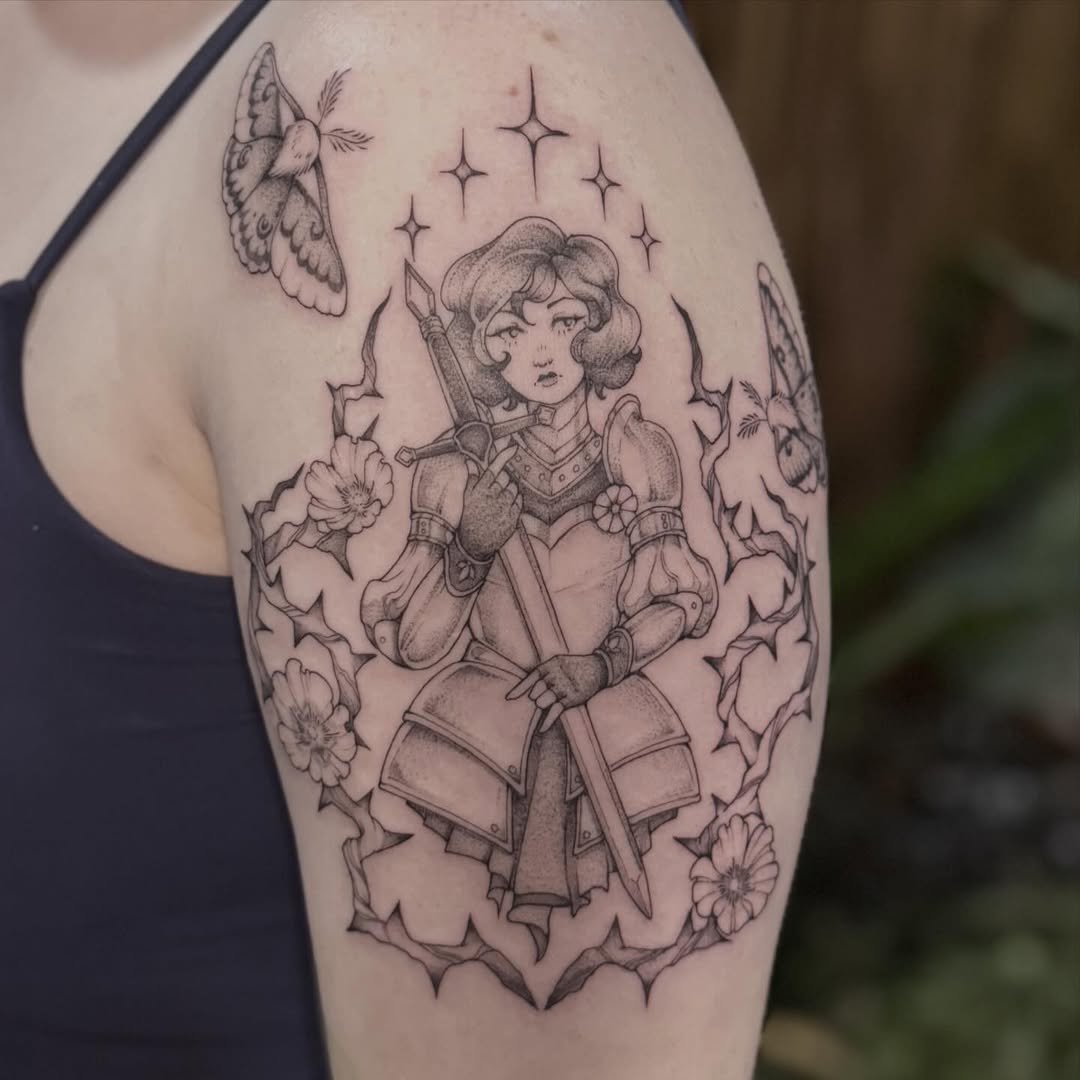 Tattoo by @pixi.bite — illustrative, dotwork