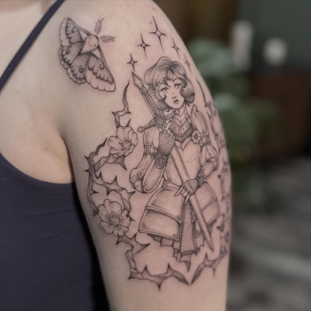 Tattoo by @pixi.bite — illustrative, black_and_grey