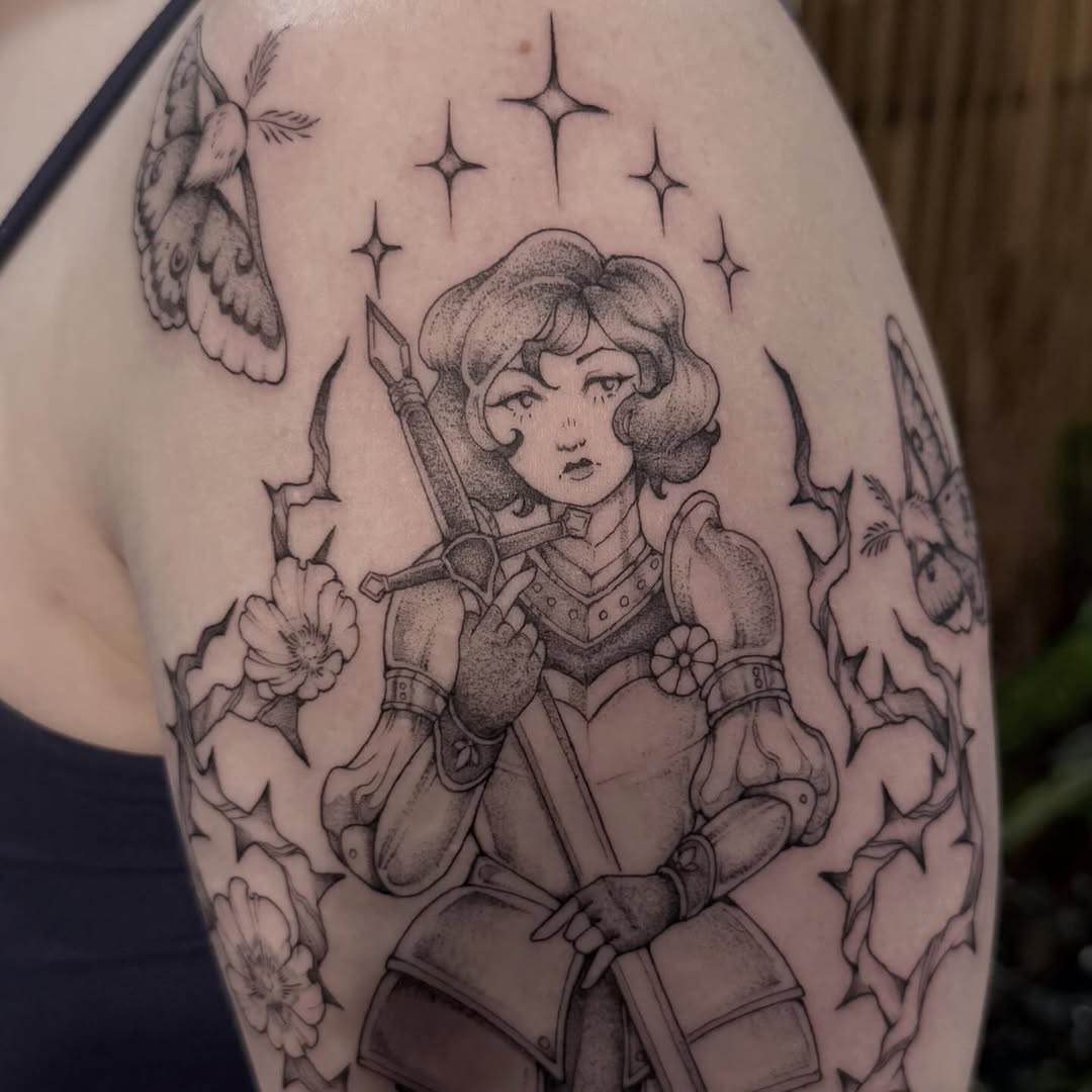 Tattoo by @pixi.bite — illustrative, black_and_grey
