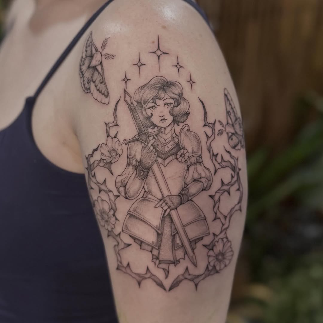 Tattoo by @pixi.bite — illustrative, black_and_grey