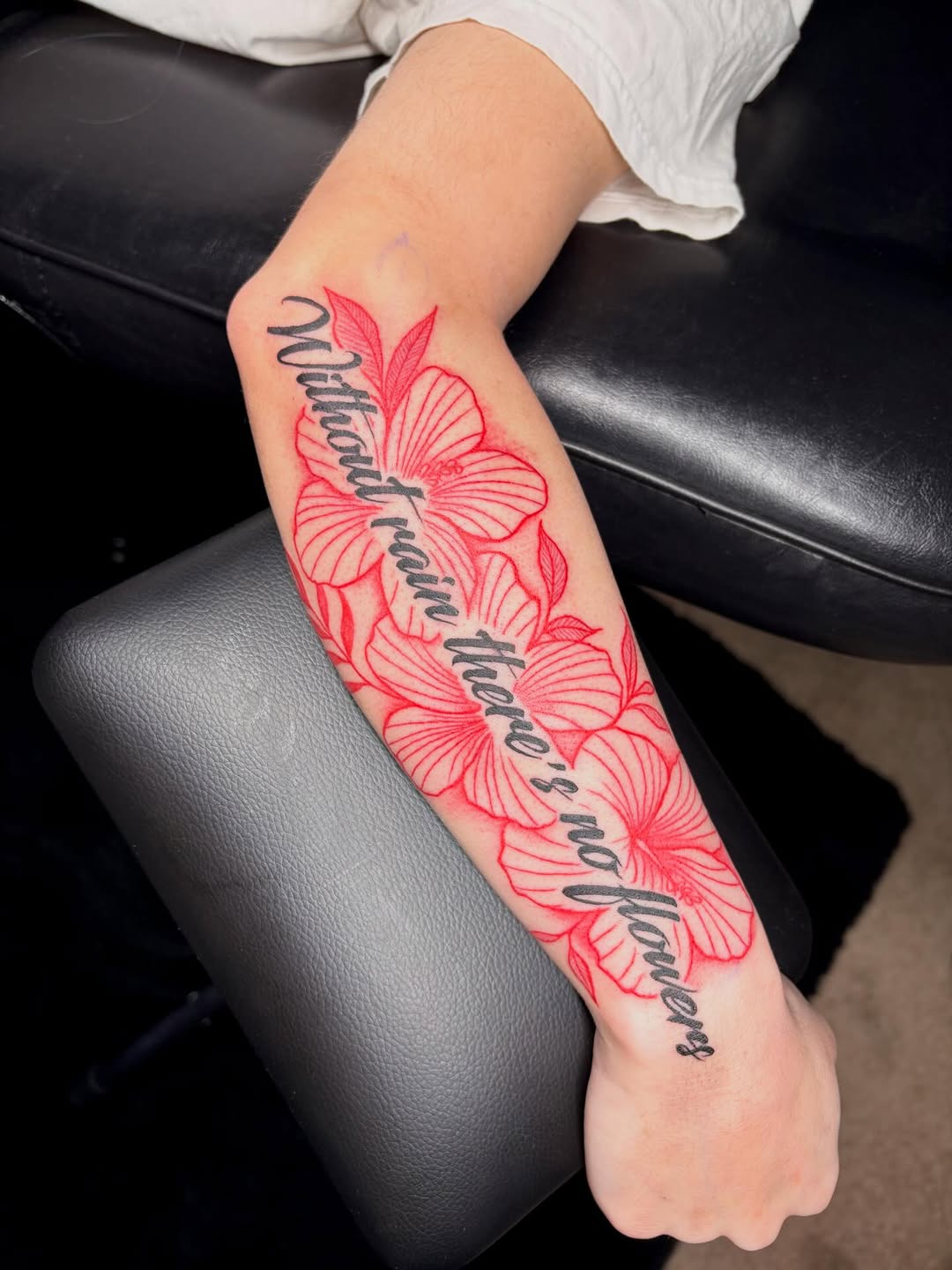 Tattoo by @blastedbyjaz — lettering_script, illustrative