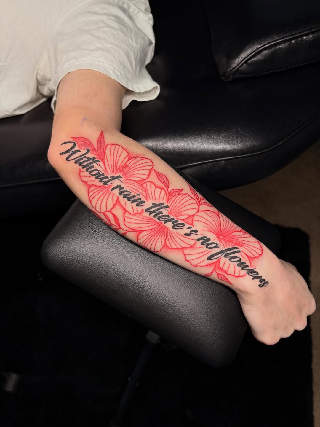 Tattoo by @blastedbyjaz — lettering_script, illustrative