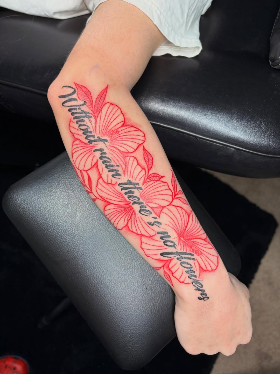 Tattoo by @blastedbyjaz — lettering_script, illustrative