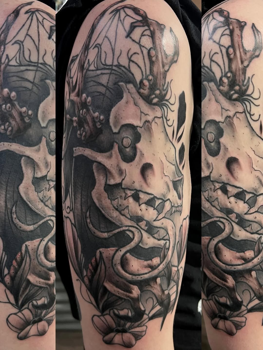 Tattoo by @poppet.arts — dark_realism, black_and_grey
