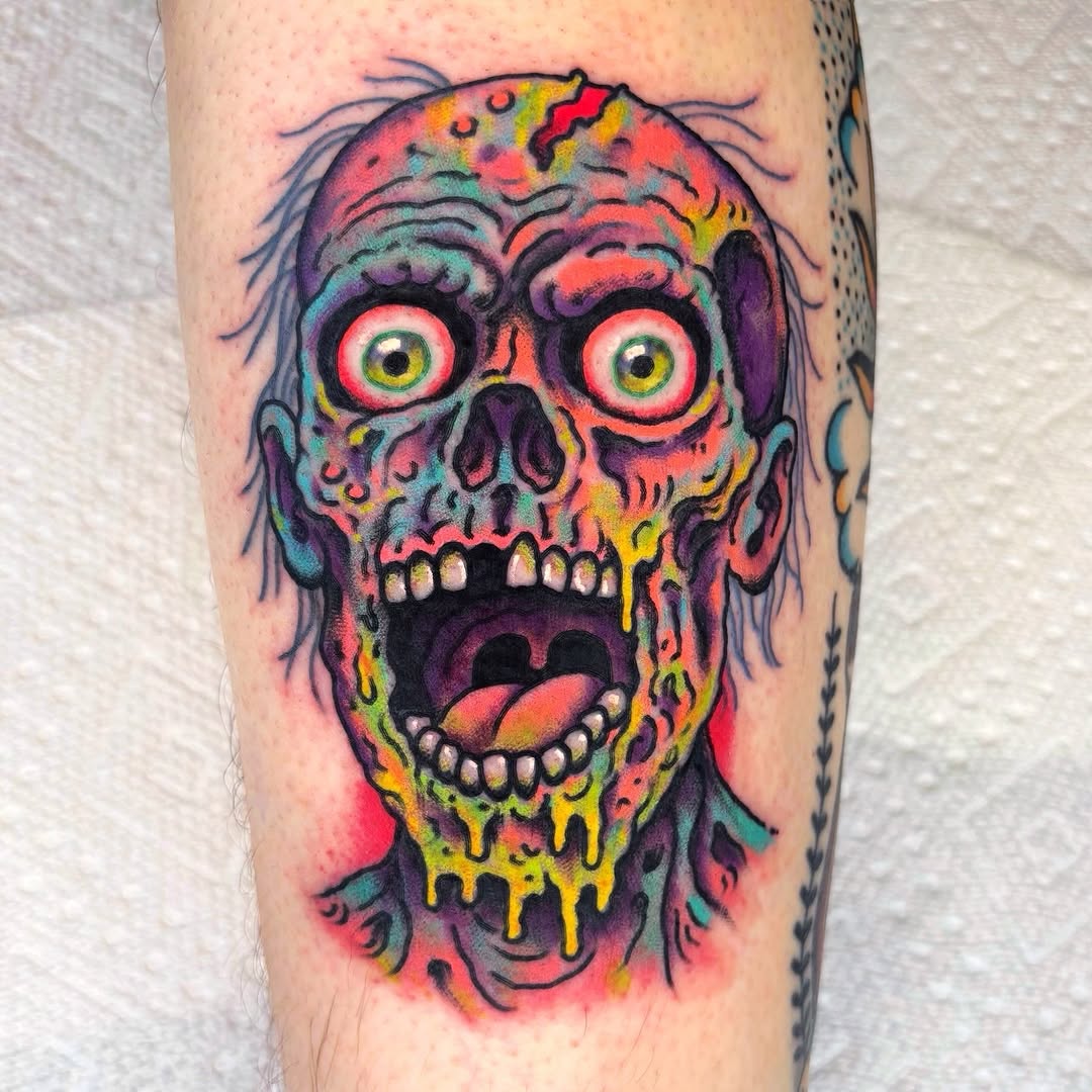 Tattoo by @randyconnertattoo — new_school, trash_polka