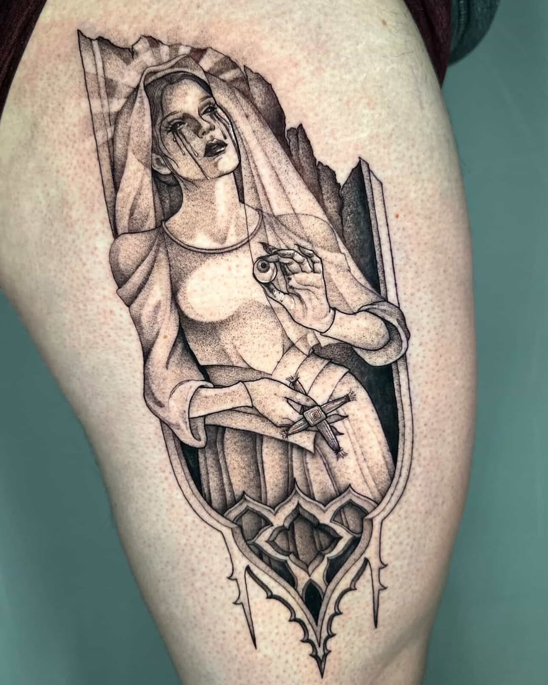 Tattoo by @grimmyweep — dotwork, dark_realism