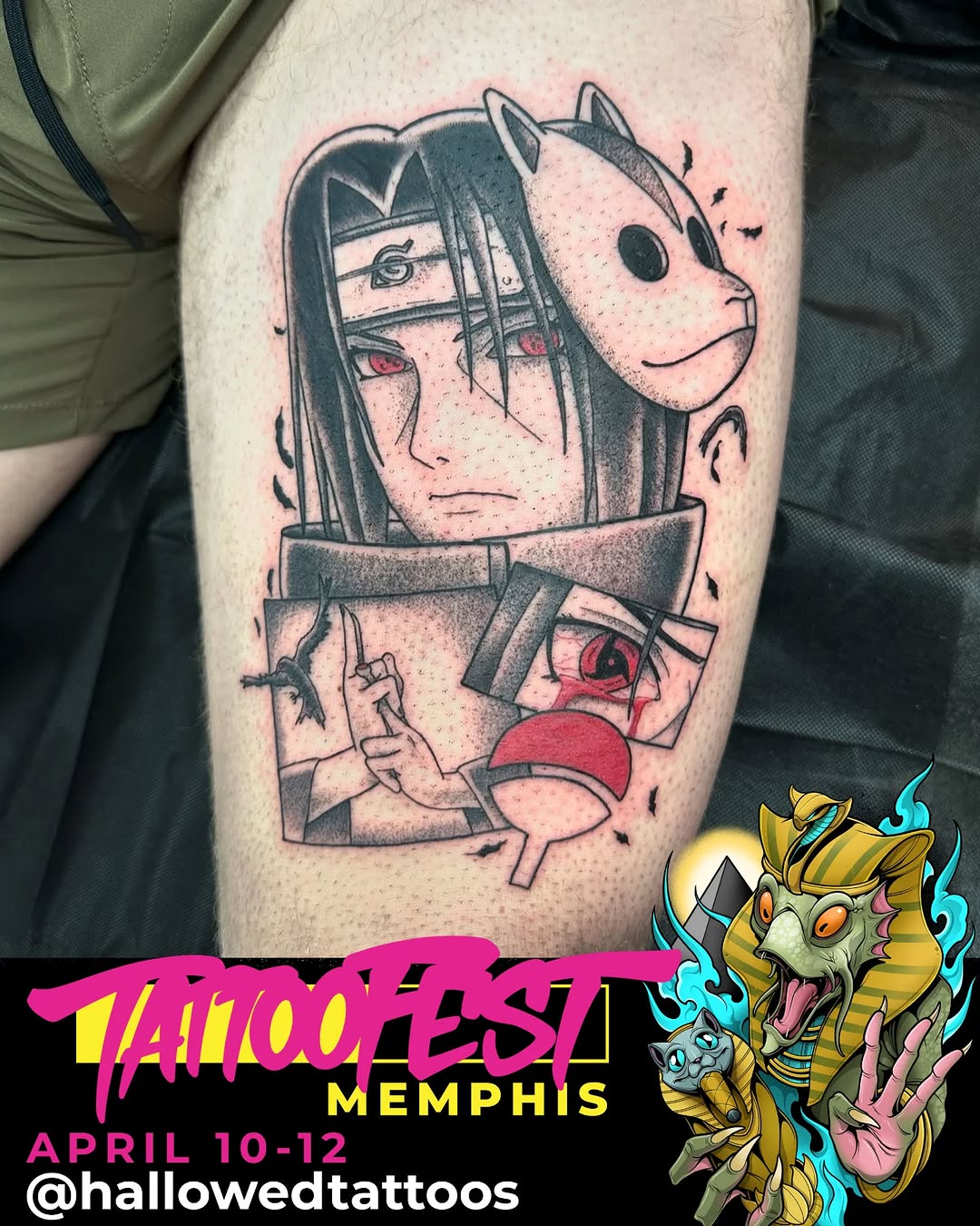 Tattoo by @hallowedtattoos — anime, black_and_grey