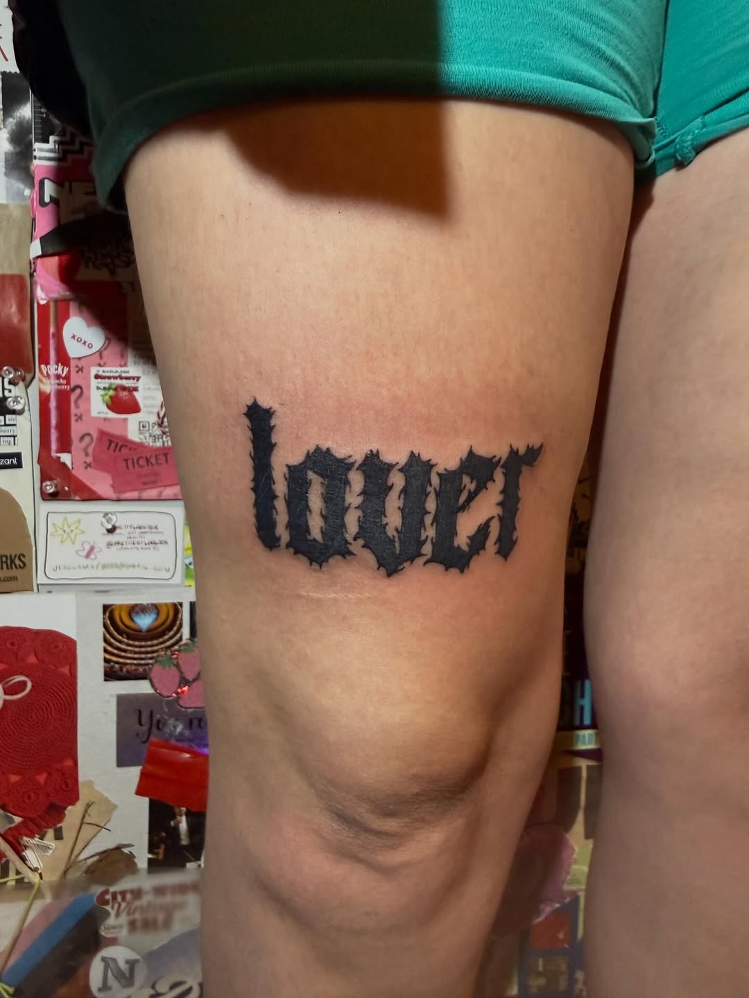 Tattoo by @atadmadstabs — lettering_script, blackwork