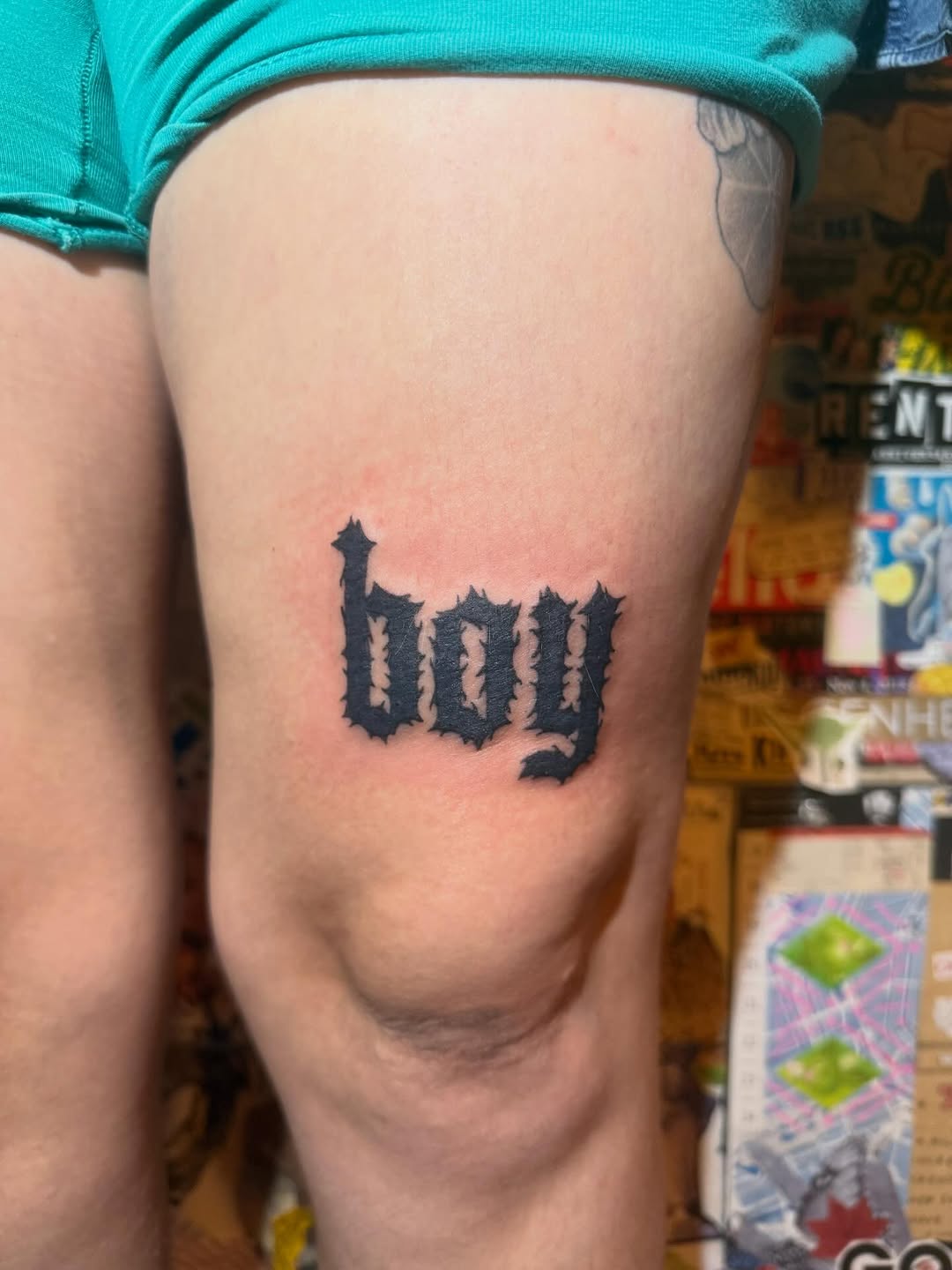 Tattoo by @atadmadstabs — lettering_script, blackwork