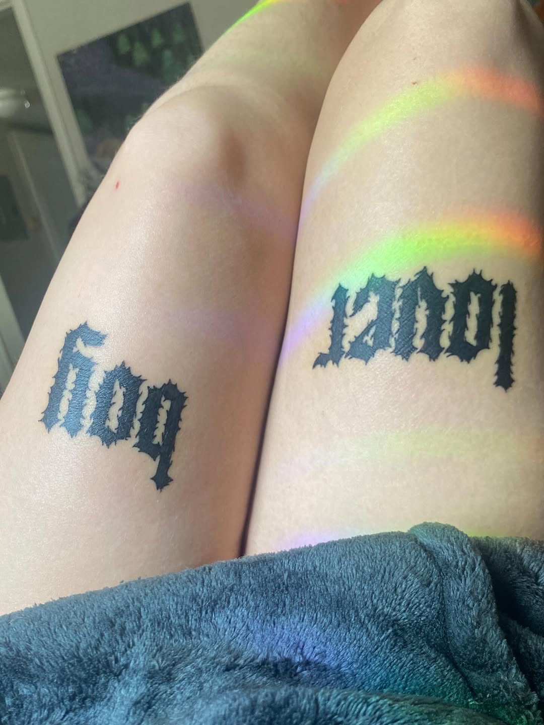 Tattoo by @atadmadstabs — lettering_script