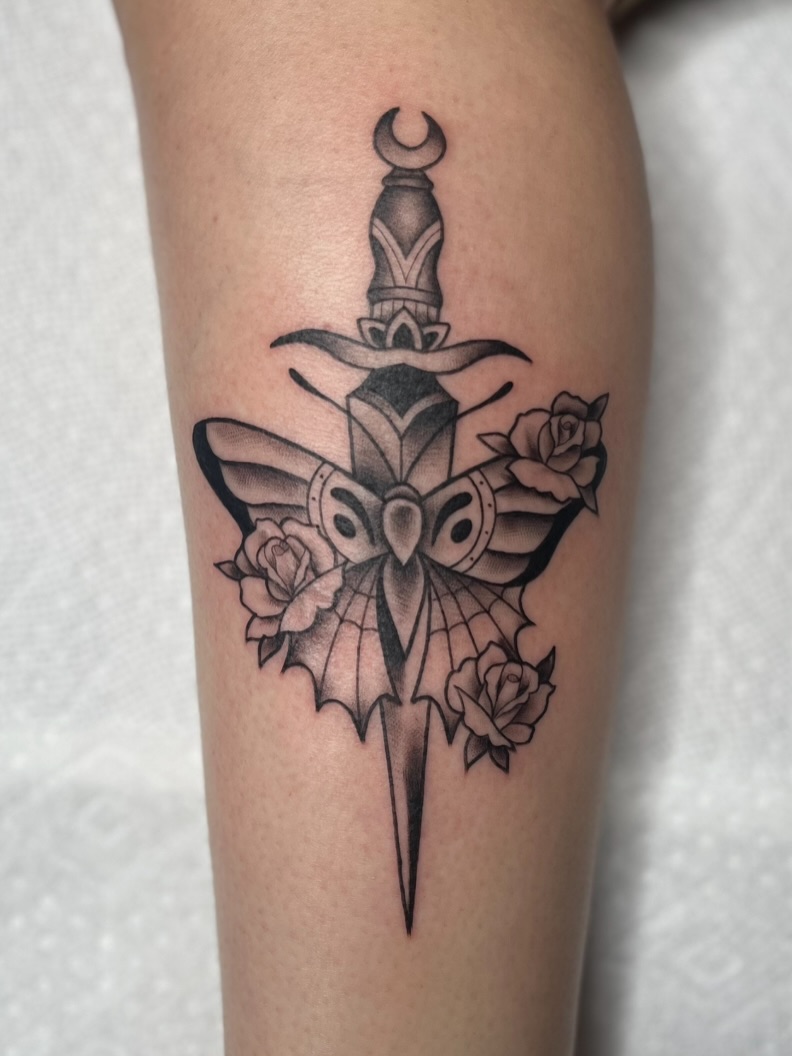 Tattoo by @lovebugtattoos โ illustrative, black_and_grey