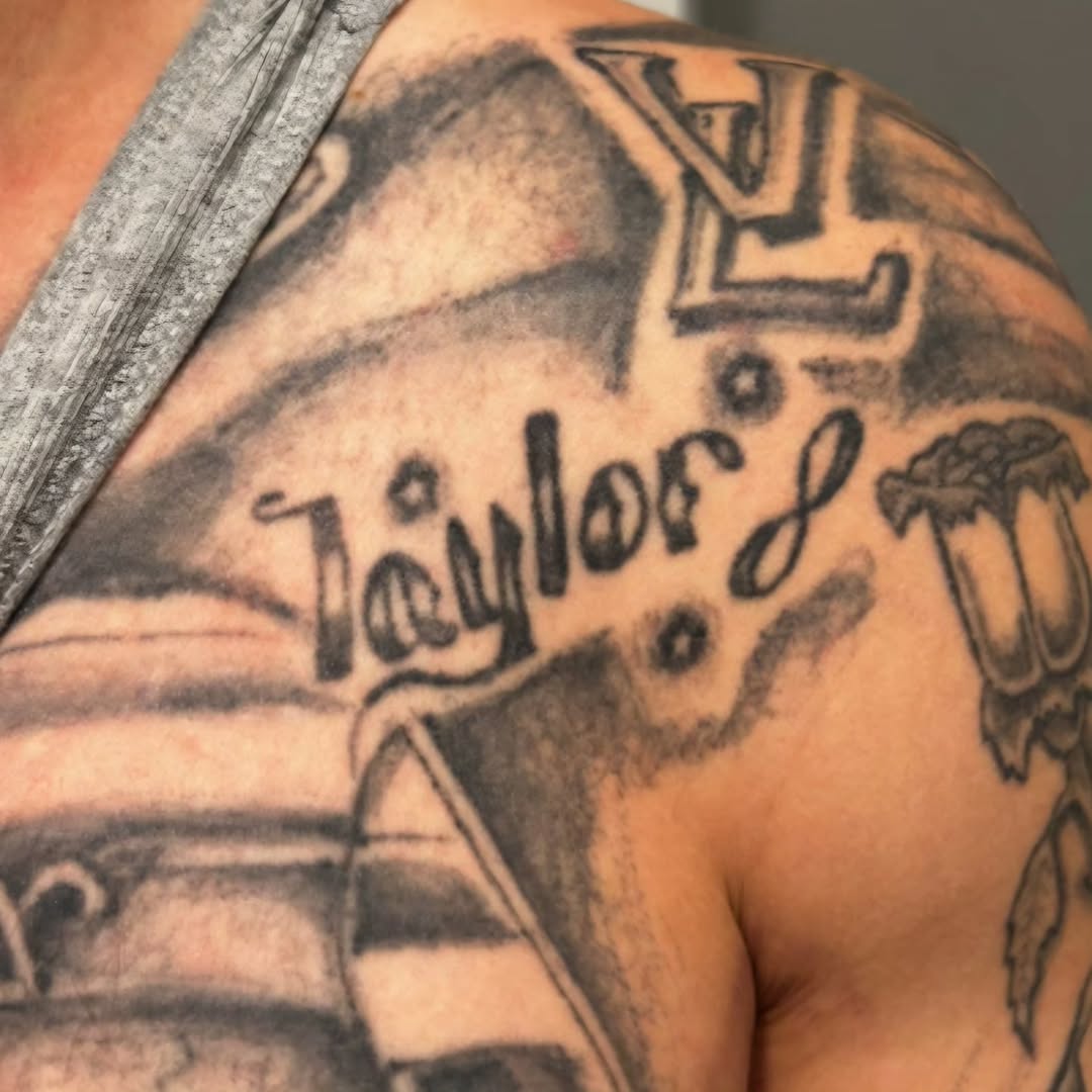 Tattoo by @bassheadtattoos — lettering_script, black_and_grey