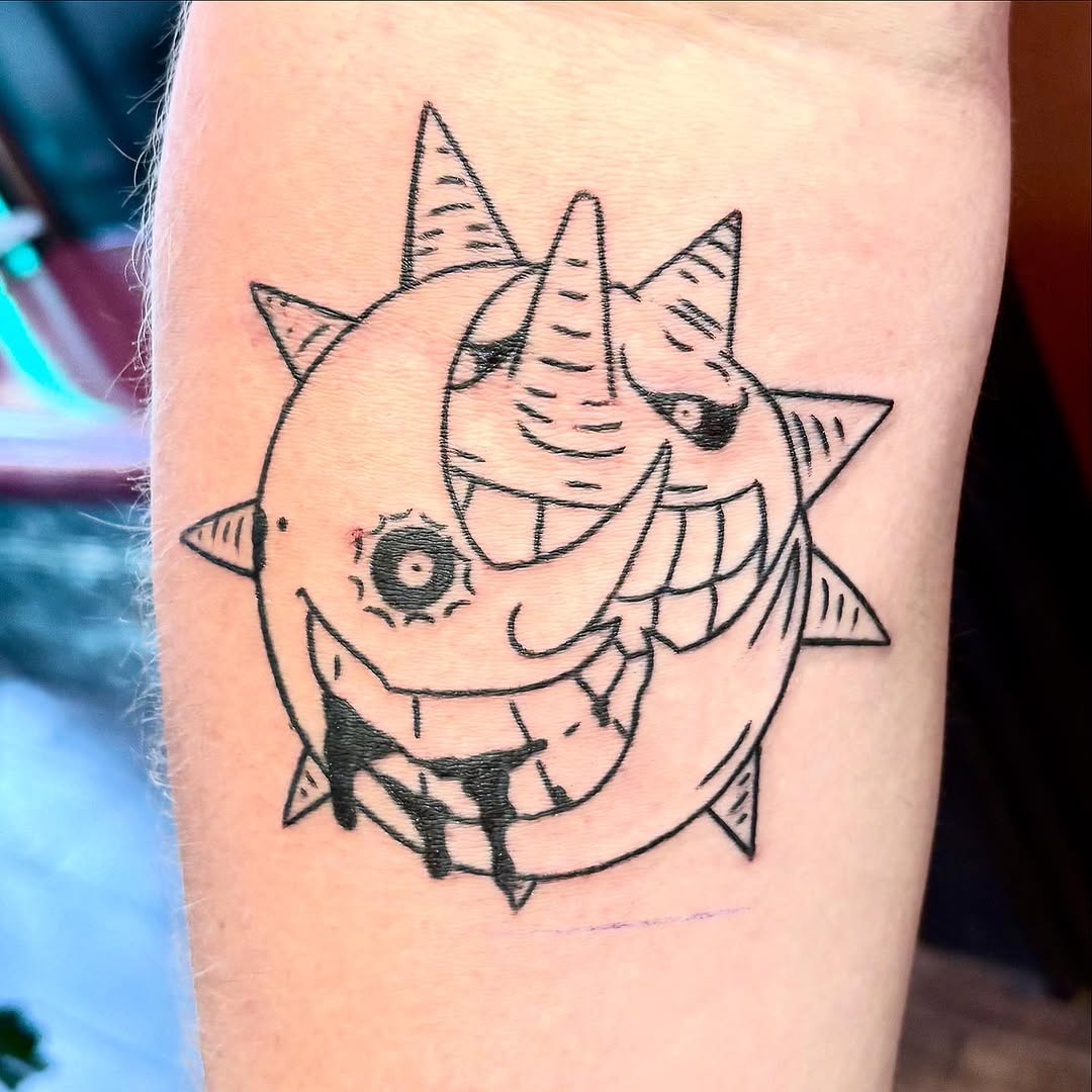 Tattoo by @atomicpanthertattoos — anime, blackwork