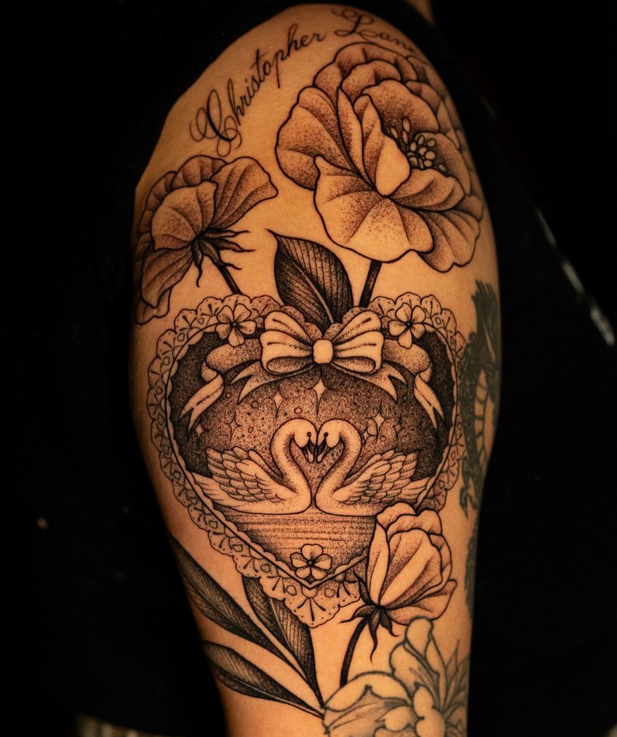 Tattoo by @ambergreytattoos — black_and_grey, dotwork