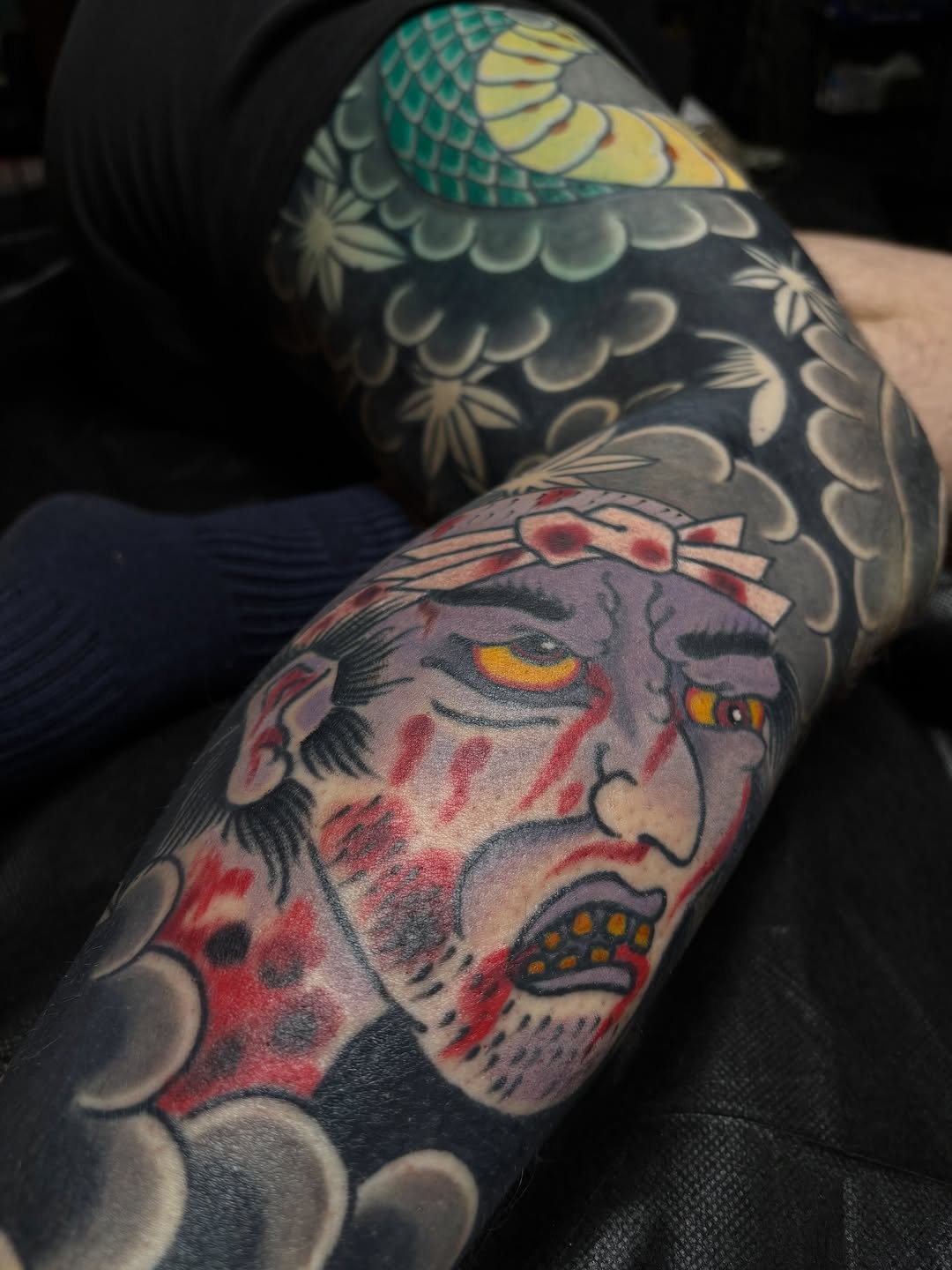 Tattoo by @ajoynerart — japanese_irezumi, black_and_grey