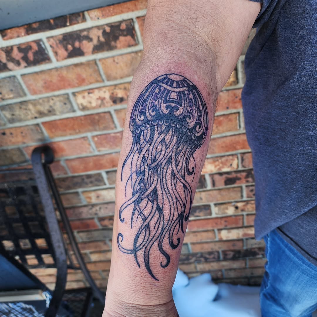 Tattoo by @bigtastytattoos — blackwork, ornamental