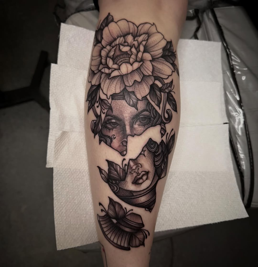 Tattoo by @inkandivvy — black_and_grey, realism