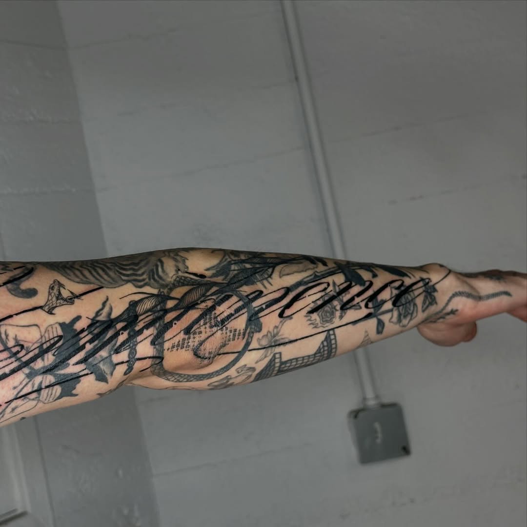 Tattoo by @good.boi.ink — lettering_script, black_and_grey