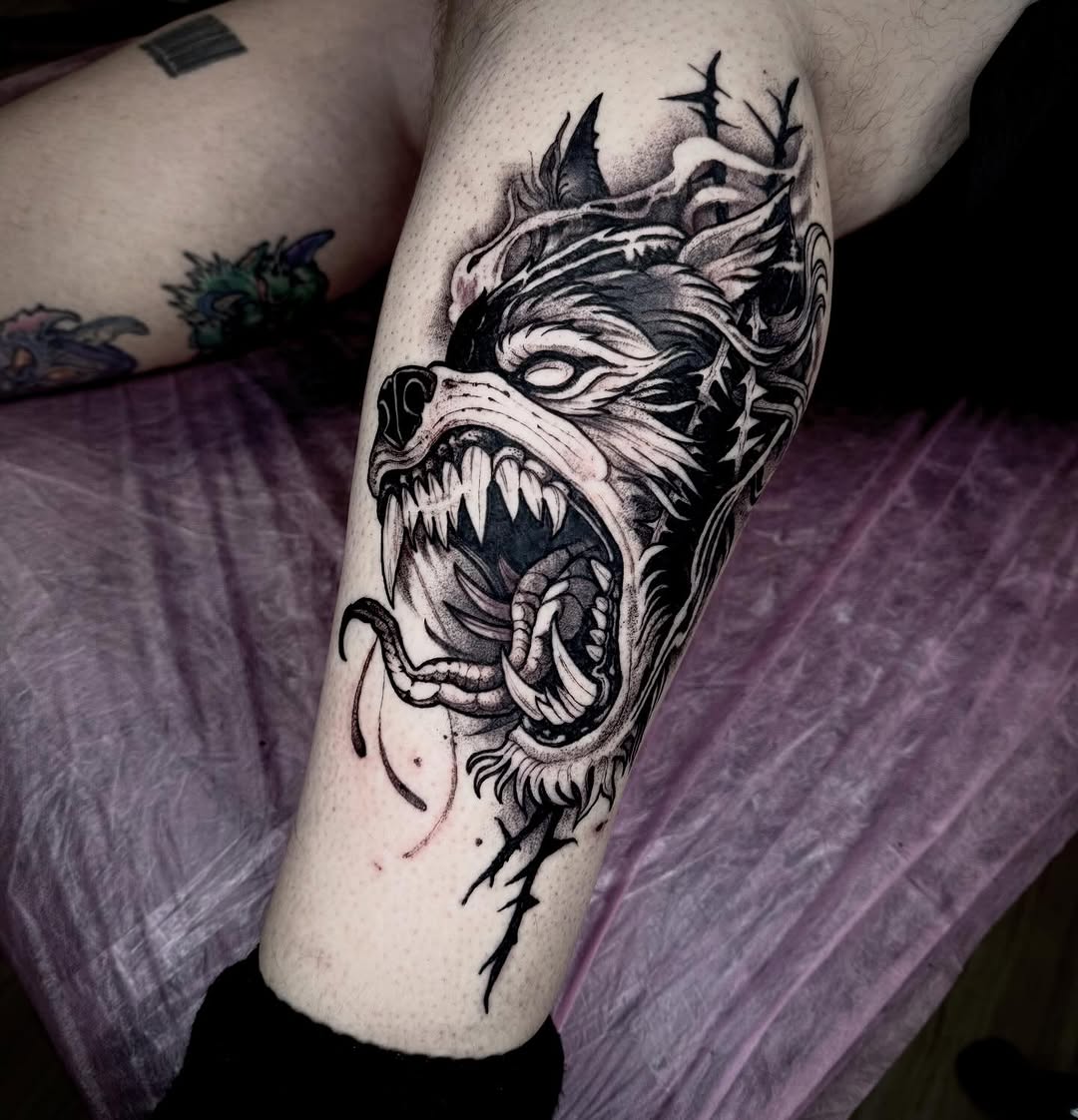 Tattoo by @briwalkertattoos — blackwork, illustrative