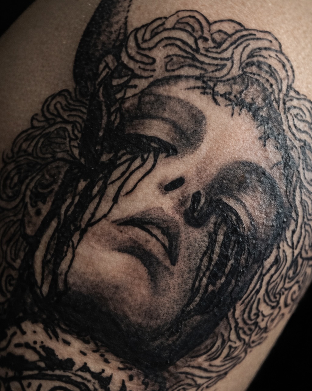 Tattoo by @konorvalentine — dark_realism, black_and_grey