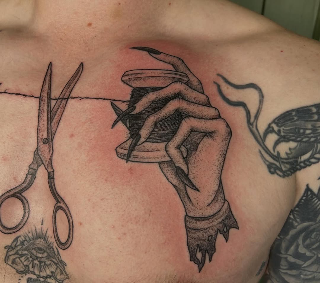 Tattoo by @inkslingingtattoo โ black_and_grey, dotwork
