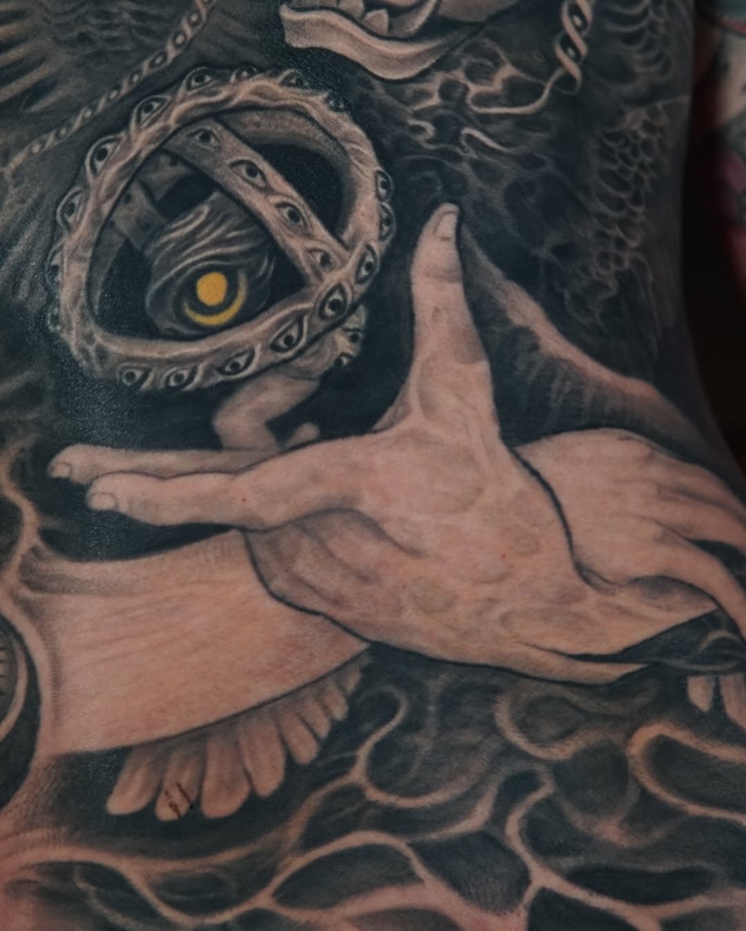 Tattoo by @aaronmtattoos — realism, black_and_grey