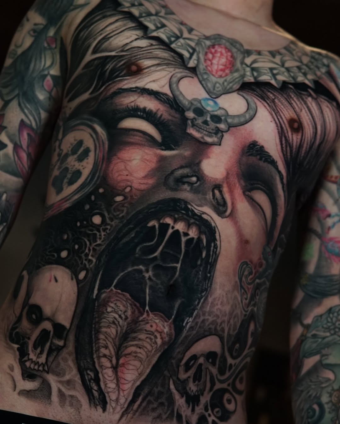 Tattoo by @aaronmtattoos — dark_realism, blackwork