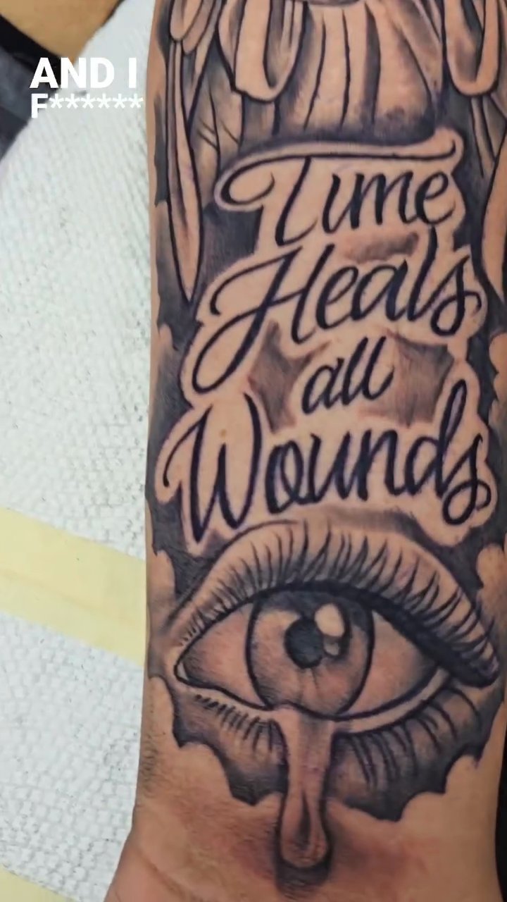 Tattoo by @v.tattooz — black_and_grey, lettering_script