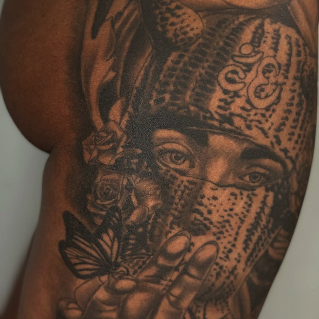 Tattoo by @cofaxtattoos — realism, black_and_grey