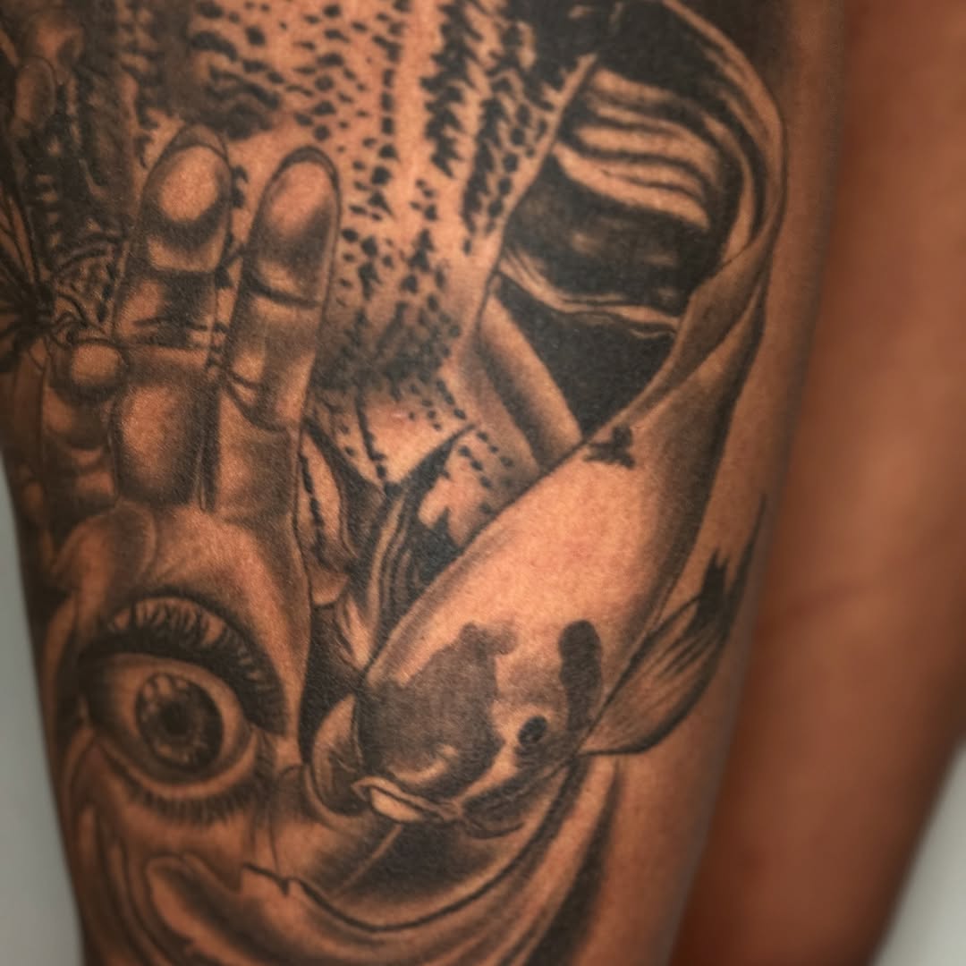 Tattoo by @cofaxtattoos — realism, black_and_grey