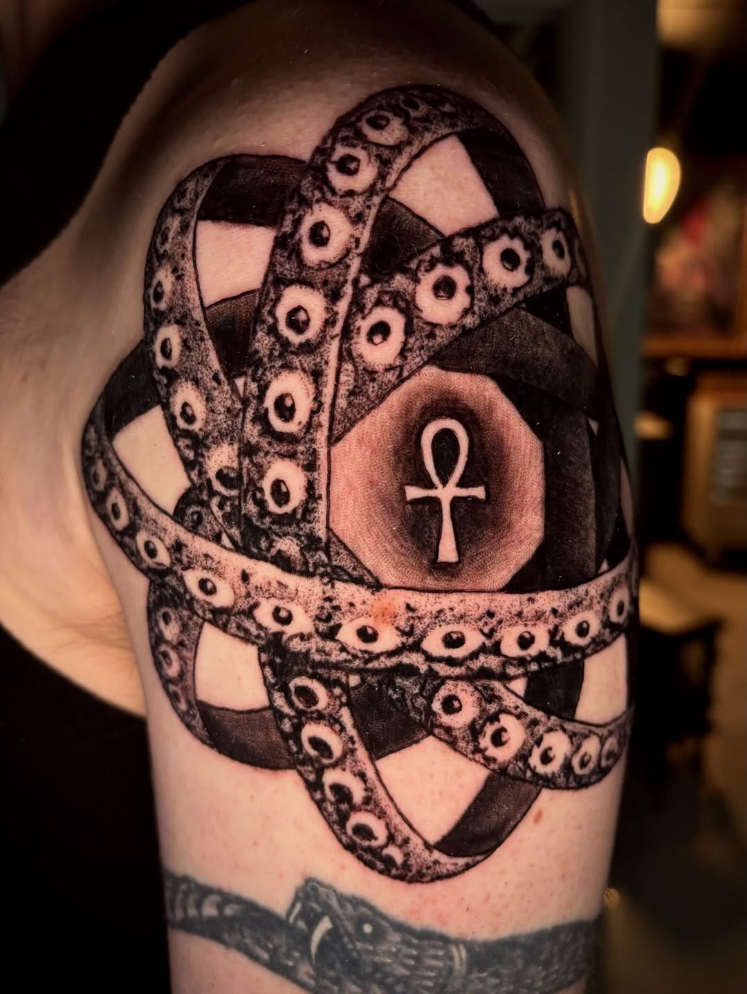 Tattoo by @cryptid.tattoo — black_and_grey, dark_realism