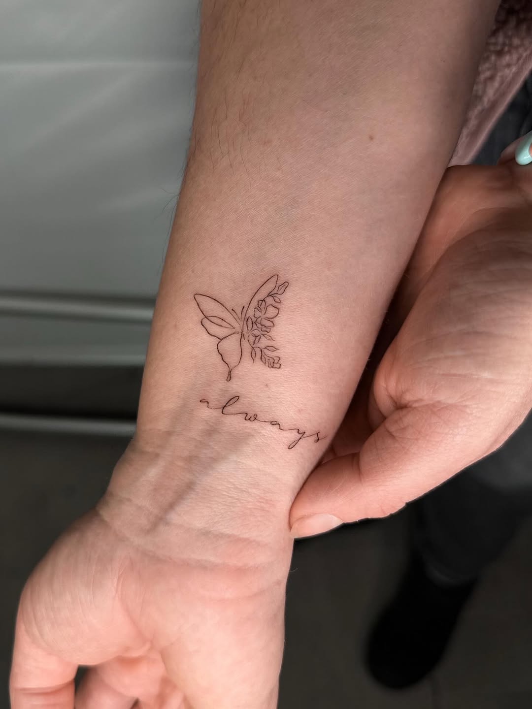 Tattoo by @catmorfin.tattoo — fine_line, lettering_script